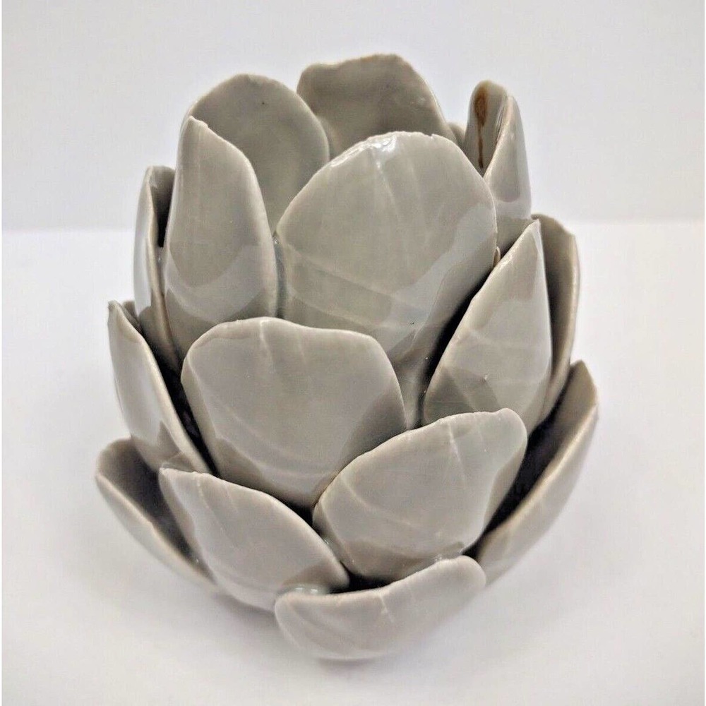 Glazed Pottery Lotus or Artichoke Heavy Ceramic Tea Light Votive Candle Holder - Picture 6 of 7
